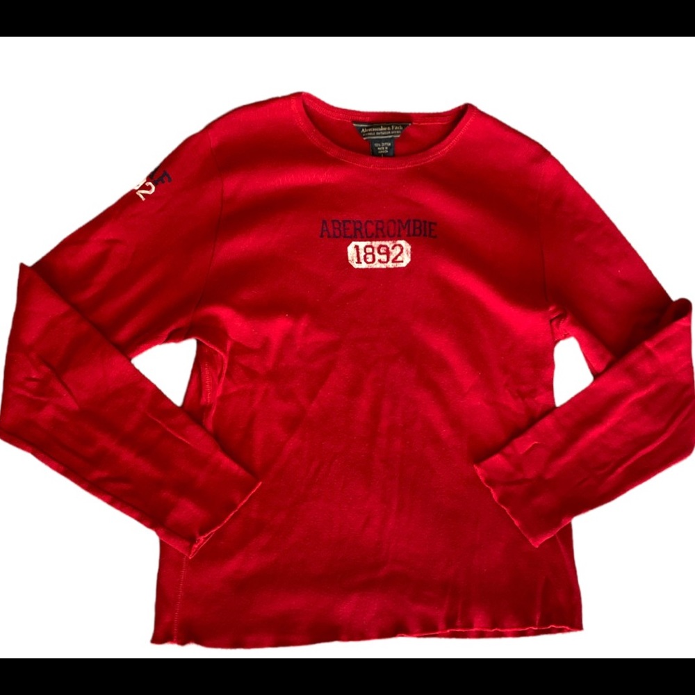 Vintage Abercrombie and Fitch Red Long Sleeve Logo Top Large